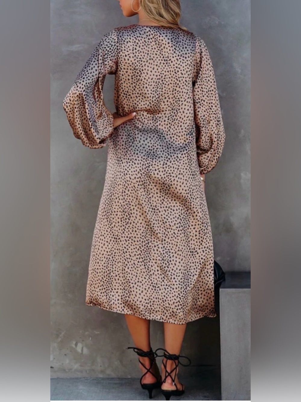 Vici Beige Satin Leopard Midi Dress - Picture 3 of 7